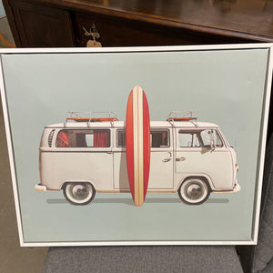 Volkswagen Camper Canvas Print in White Frame