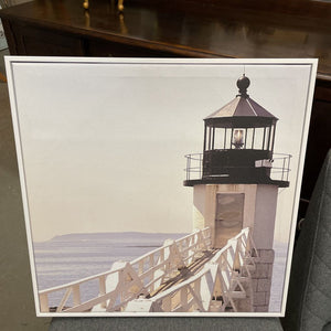 Black & White Lighthouse Canvas Print in White Frame