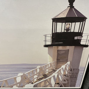 Black & White Lighthouse Canvas Print in White Frame