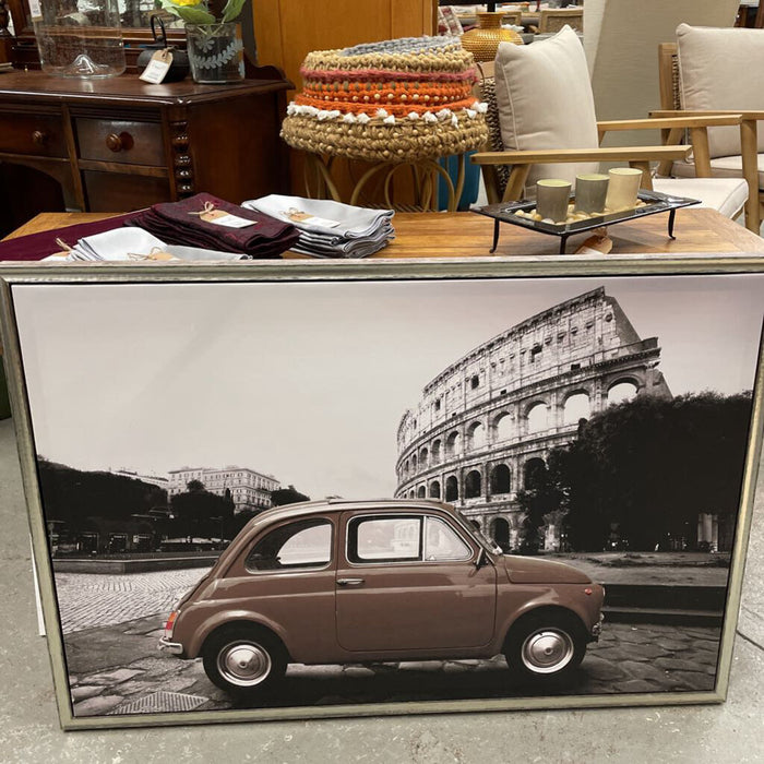 Brown Car in Rome Canvas Print in Brown Frame