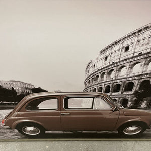 Brown Car in Rome Canvas Print in Brown Frame