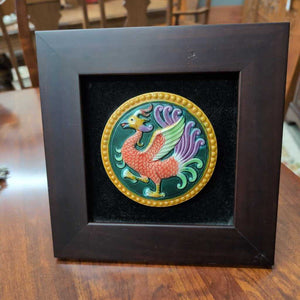 Ceramic Oriental Chicken in Wood Frame