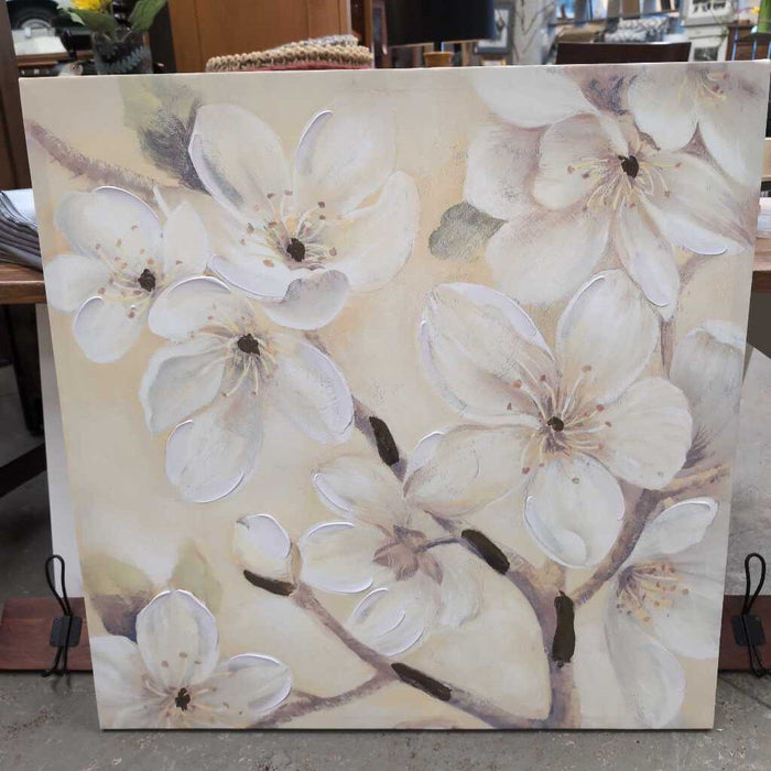 White & Yellow Flowers on Canvas