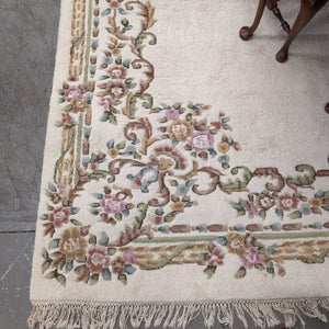 Exclusive Hand Knotted 100% Wool Carpet w Pastel Flowers & Fringe