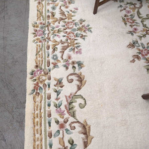 Exclusive Hand Knotted 100% Wool Carpet w Pastel Flowers & Fringe