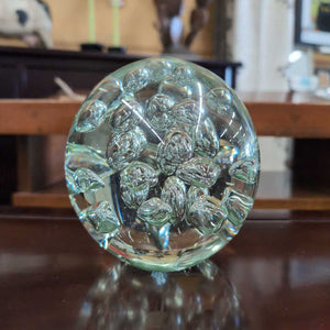 Large Clear Art Glass Paperweight w Bubbles