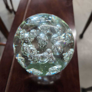 Large Clear Art Glass Paperweight w Bubbles