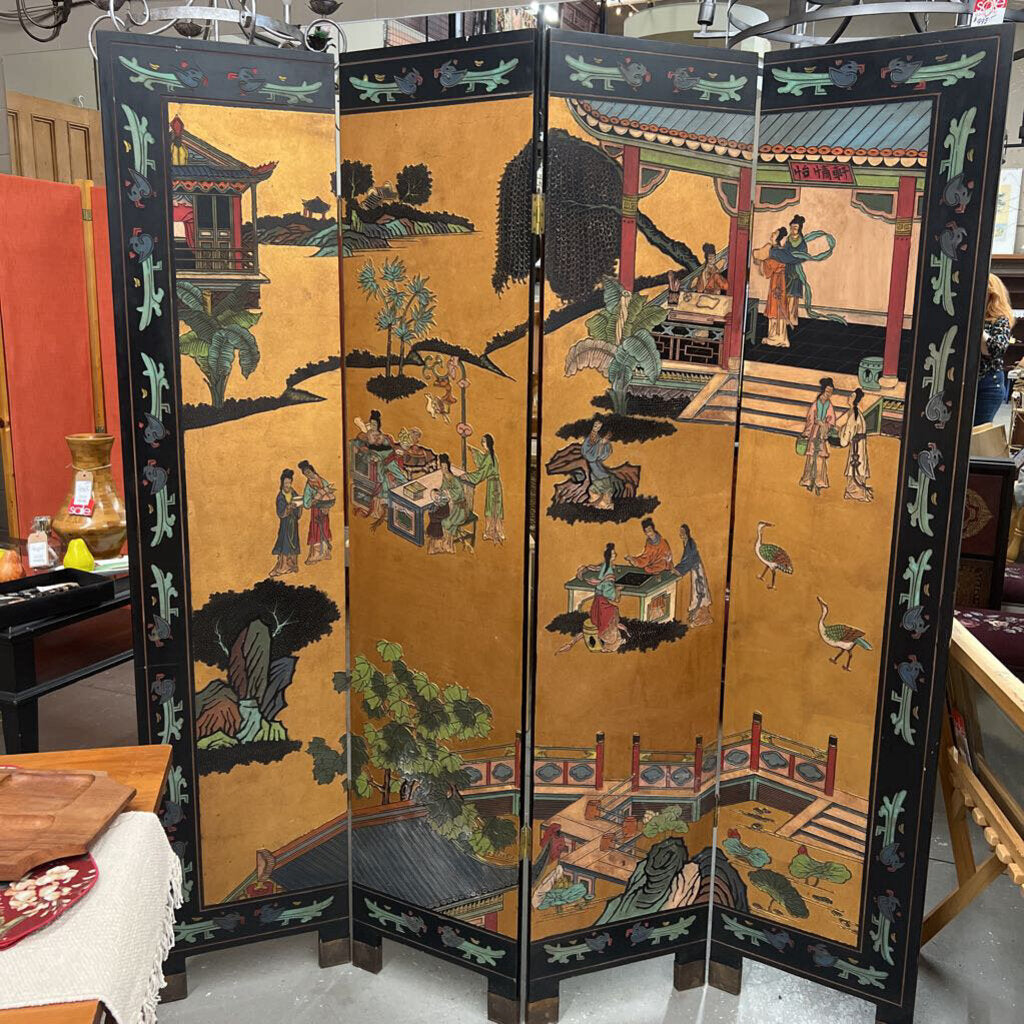 Mid Century Asian 4 Panel Screen/Room Divider