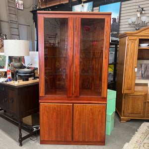 MCM Rosewood Corner Cabinet w Lower Storage and 3 Glass Shelves