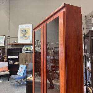 MCM Rosewood Corner Cabinet w Lower Storage and 3 Glass Shelves