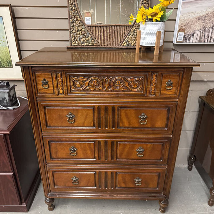 Carved Front, Mahogany 4 Drawer Antique Dresser