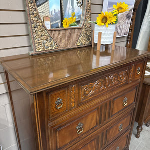 Carved Front, Mahogany 4 Drawer Antique Dresser