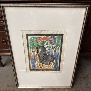 Asian 'Warrior Horse' Rubbing on Paper in Silver Frame