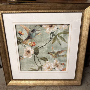 'Hummingbirds' in Gold Frame - Soft Green