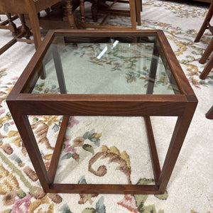 Square Wood Framed Side Table w Smoked Glass