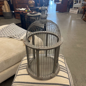 Vintage Grey Wood & Metal Bird Cage