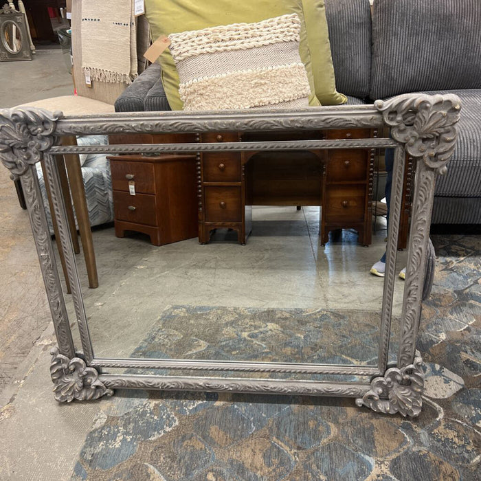 Grey Ornate Wooden Mirror w Distressed Finish