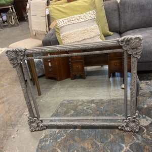 Grey Ornate Wooden Mirror w Distressed Finish