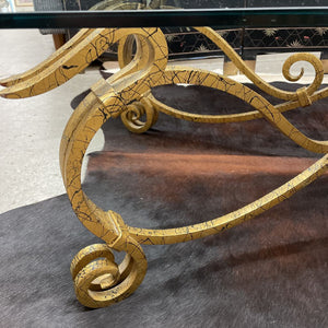 Hauser Coffee Glass Table w Gold & Black Metal Base