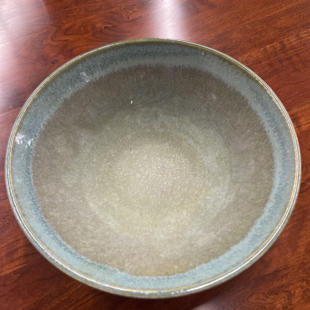 Green Pottery Serving Dish w/ Blue Accents