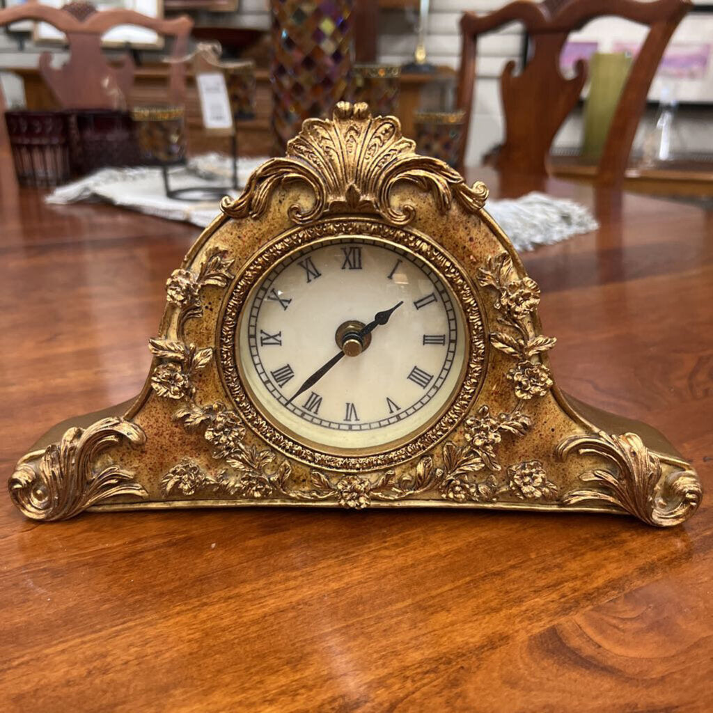 Shelf Clock w Antique Gold Finish