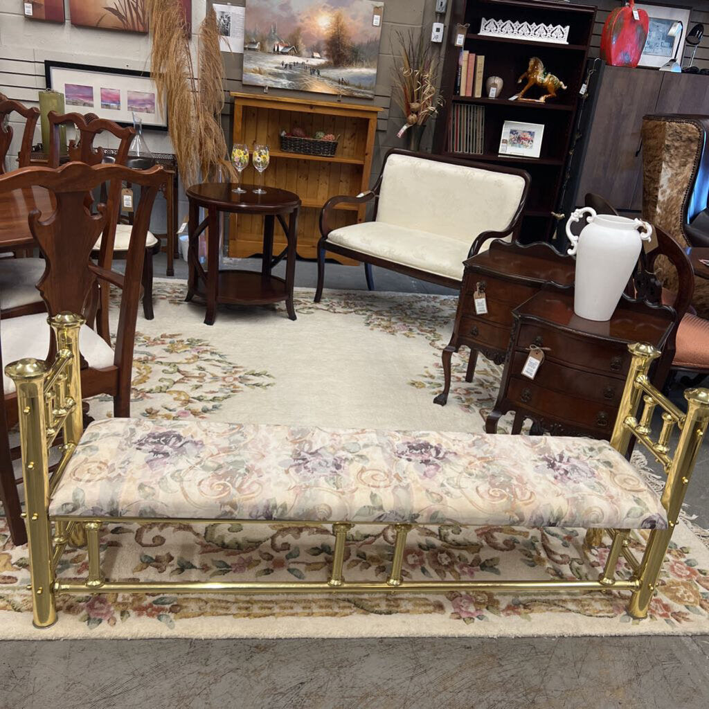 Brass Bench w Floral Cushion