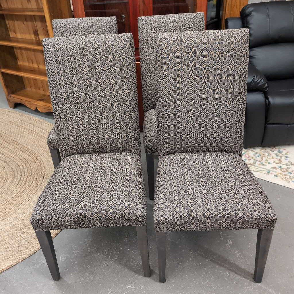 Four "Handstone" Parson Chairs w Wooden Frame - "Domino Fabric"