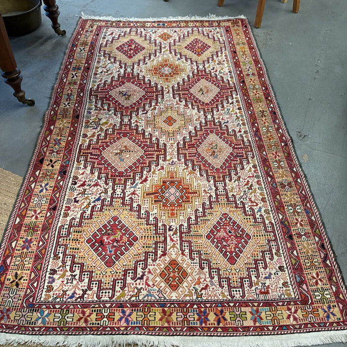 Red/Pinks 5 Borders - Kilim Caucasian Afghan Hand Knotted Carpet (UAE)