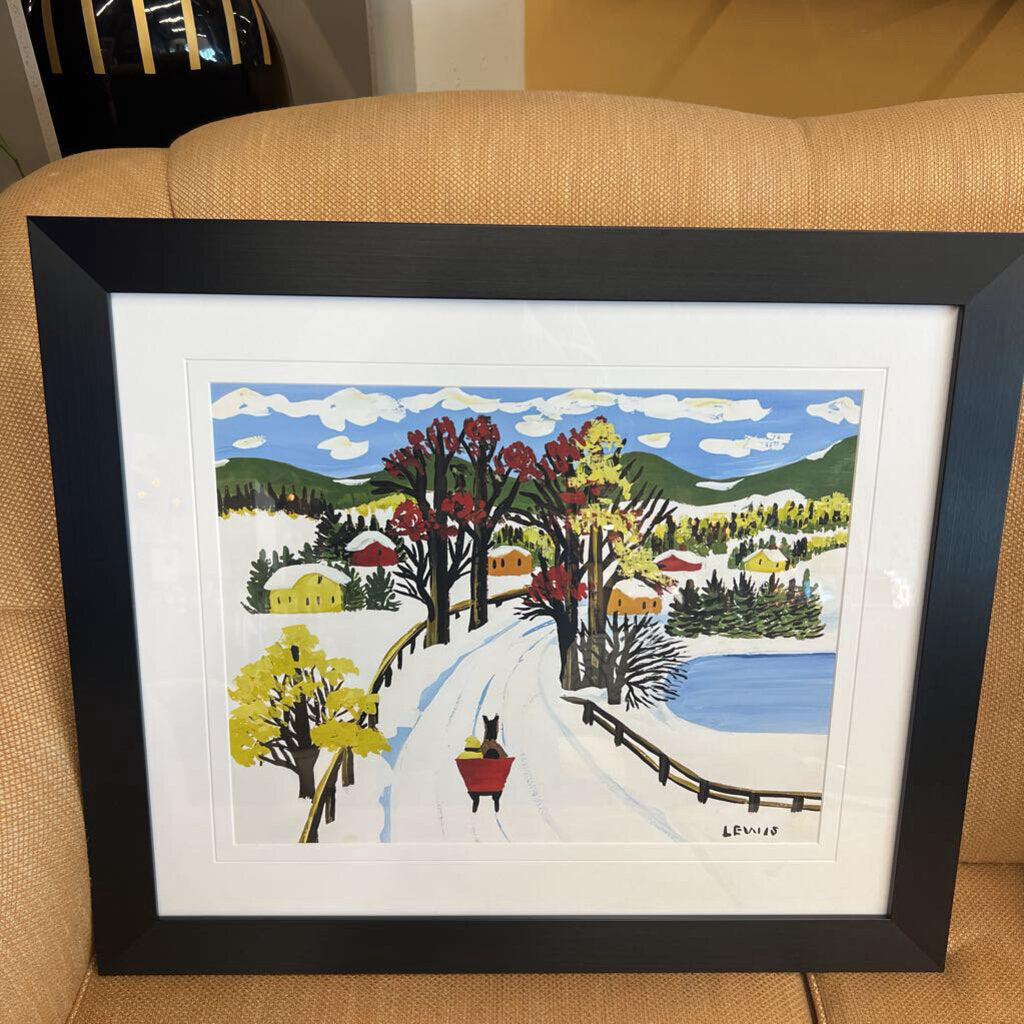 'Winter Sleigh Ride' - Framed Print by Maud Lewis Cdn Artist