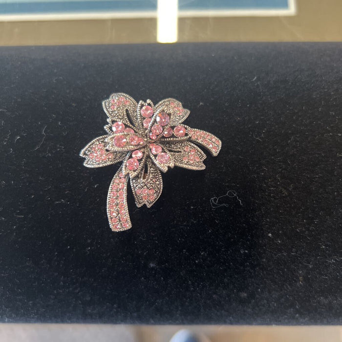 Pink Crystals 3 Dimensional Flower Brooch