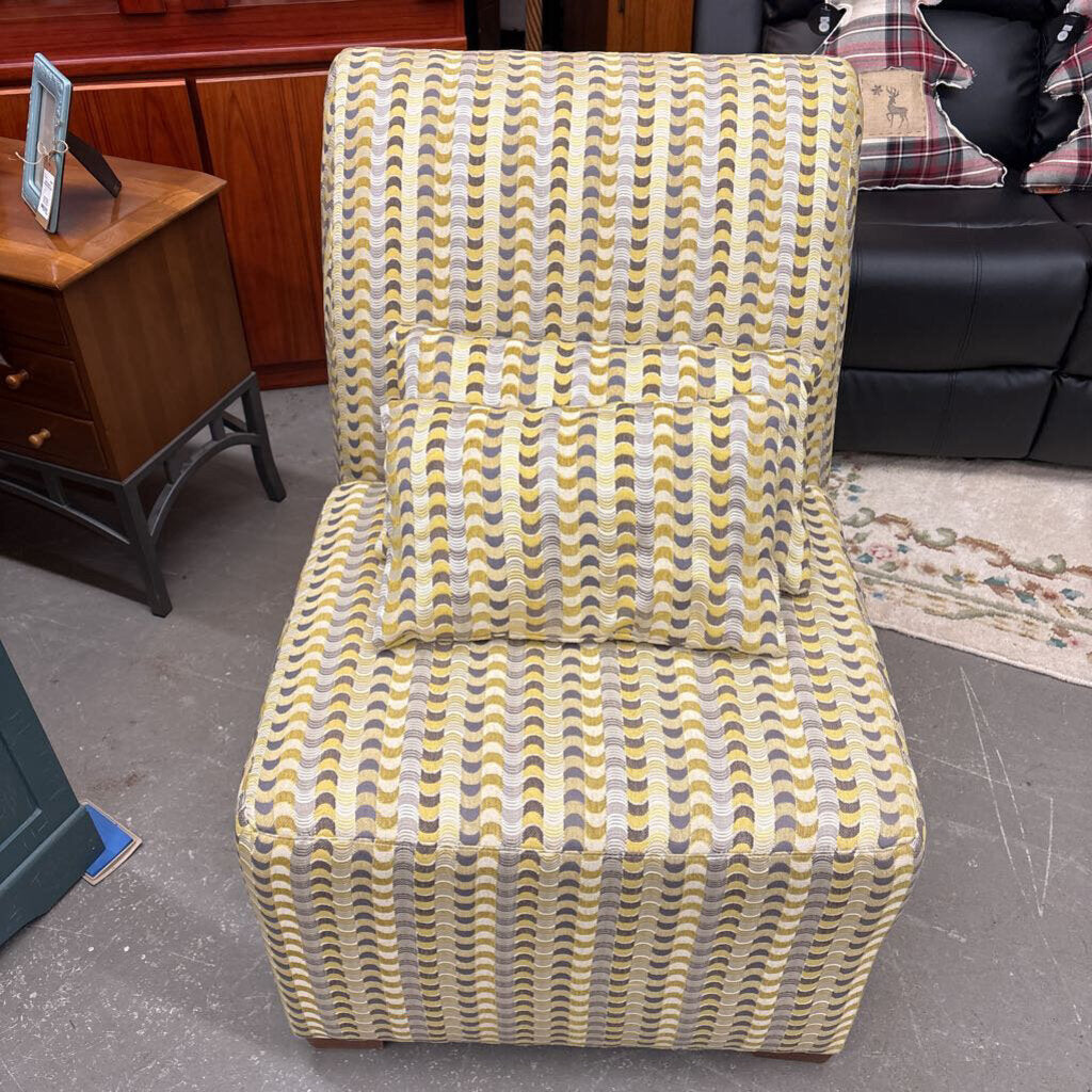 Yellow & Grey Fabric Armless Accent Chair