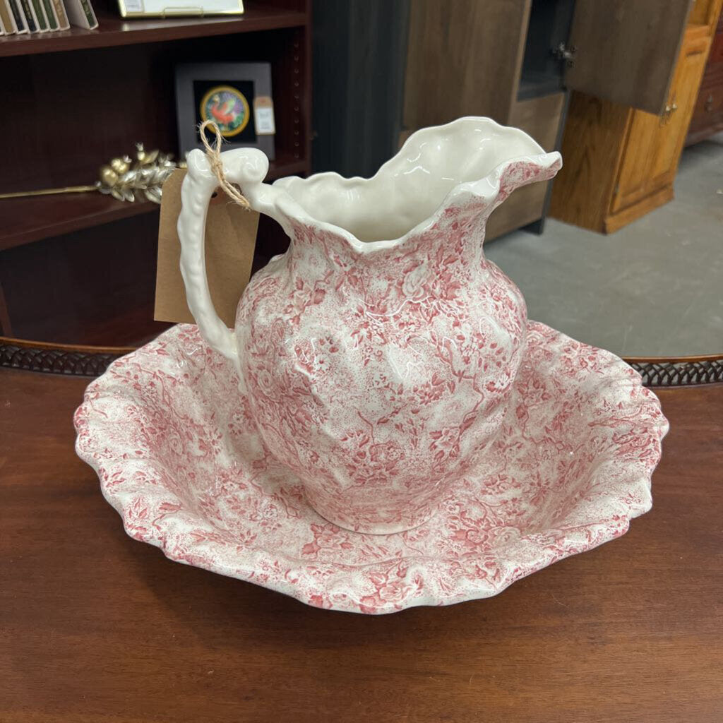 Antique Wash Basin w Pitcher - Roses