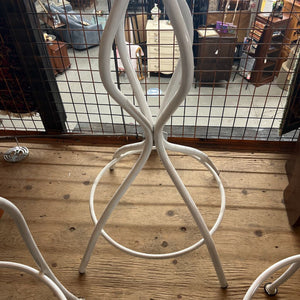 Hi Top White Metal Bistro Table w Two Stools