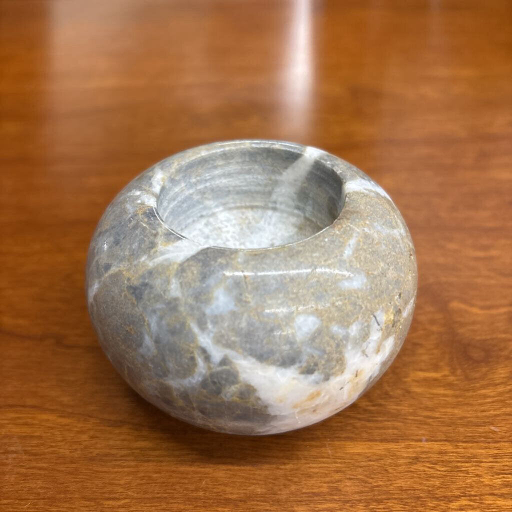 Grey/Cream Polished Stone Candleholder