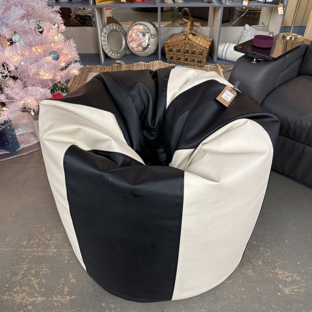 Giant Bean Bag Chair - Black/White Vegan Leather