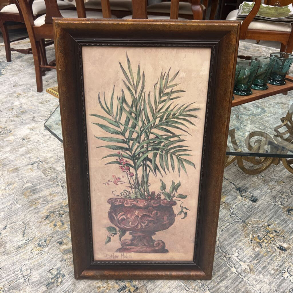 Tropical Palms In Planter w Gold/Brown Frame