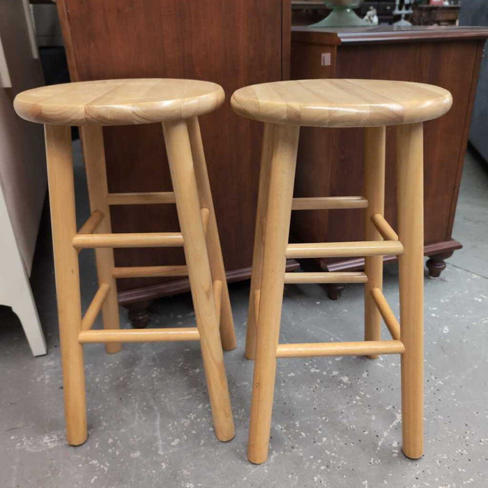 PAIR - Pine Stools w Round Legs