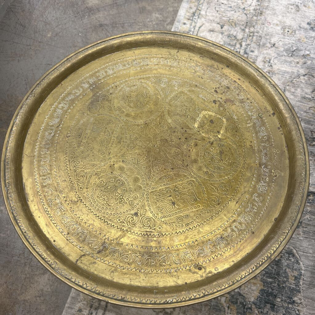 Asian Ornate Round Brass Tray