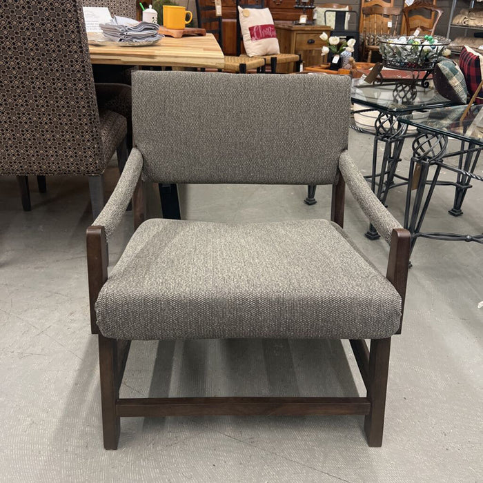 Reupholstered Accent Chair w Tweed Fabric & Dark Wooden Frame