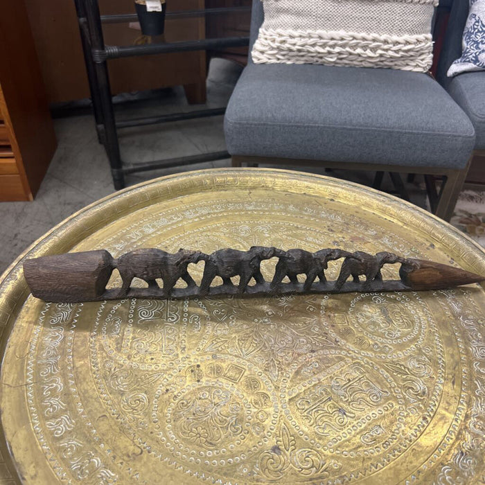 African Hand Carved Wooden Elephant Family Marching