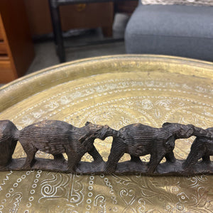 African Hand Carved Wooden Elephant Family Marching
