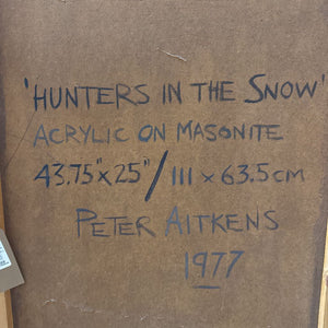 Hunters in the Snow '77 - Orig Acrylic on Masonite by Cdn. Artist Peter Aitkens -