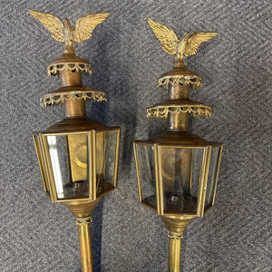 Antique Brass Carriage Lights w Eagle - PAIR