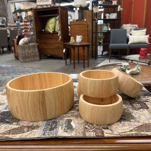 Blonde Wood Salad Bowl w 4 Serving Bowls