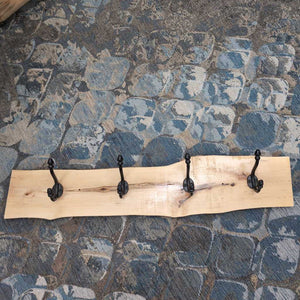 Live Edge Coat Hanger w 4 Black Hooks