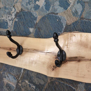 Live Edge Coat Hanger w 4 Black Hooks