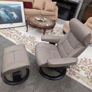 IMG Comfort Norway Swivel Recliner Beige Leather Chair w Ottoman