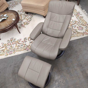 IMG Comfort Norway Swivel Recliner Beige Leather Chair w Ottoman