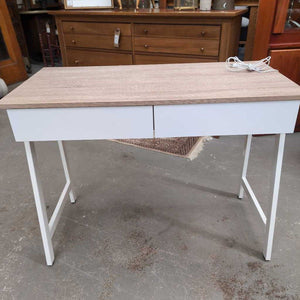 Small Wood Look Desk w White Metal Frame