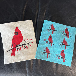 Cardinal on Branch Swedish Dishcloth (2) - ASD-AB-203